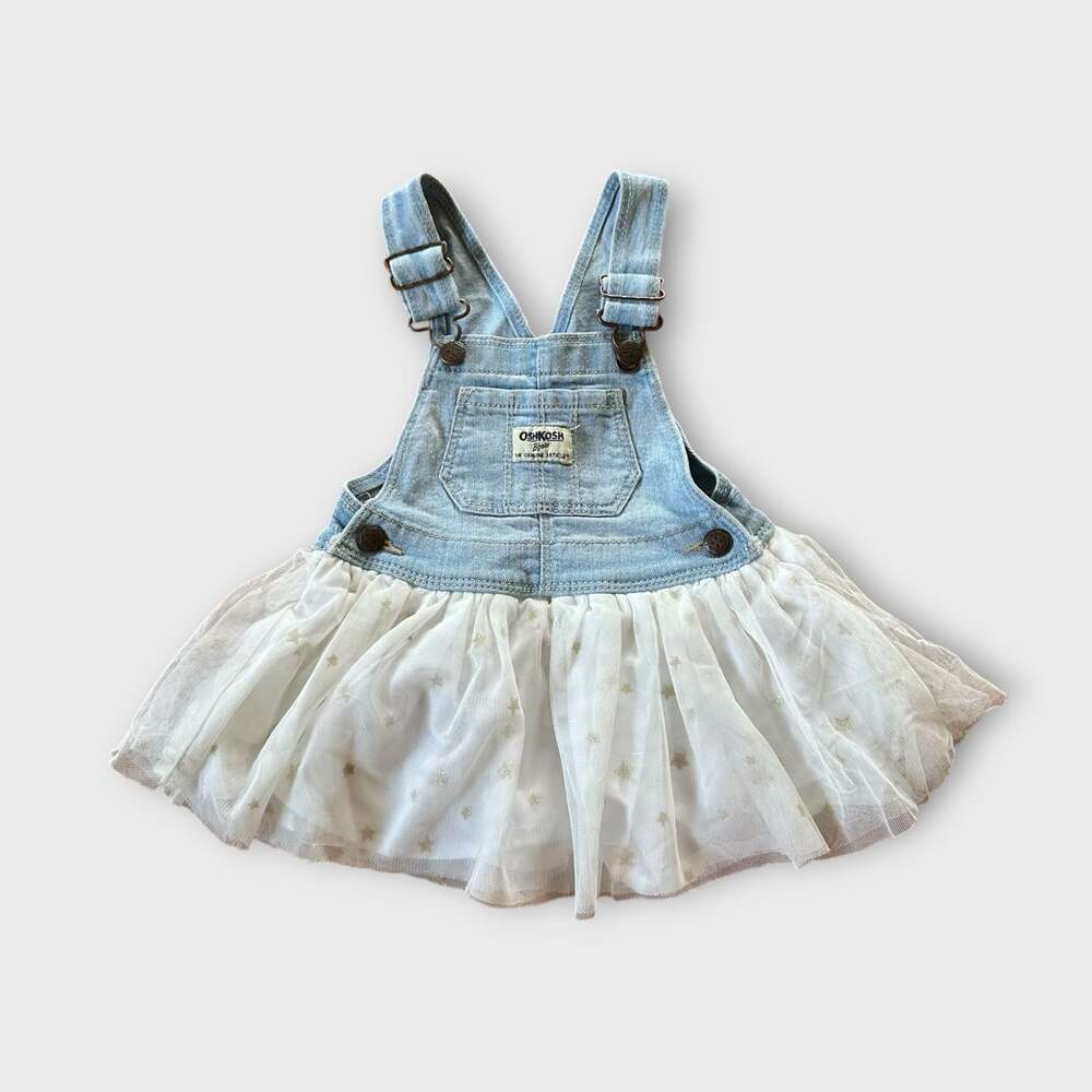 OshKosh B'gosh Denim Overall Dress with Star Tulle Skirt Size 12M